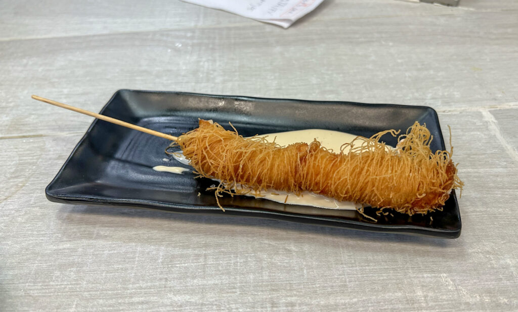 Brocheta De Gamba "Kataifi" - Shrimp skewer in Kataifi (shredded phyllo dough)