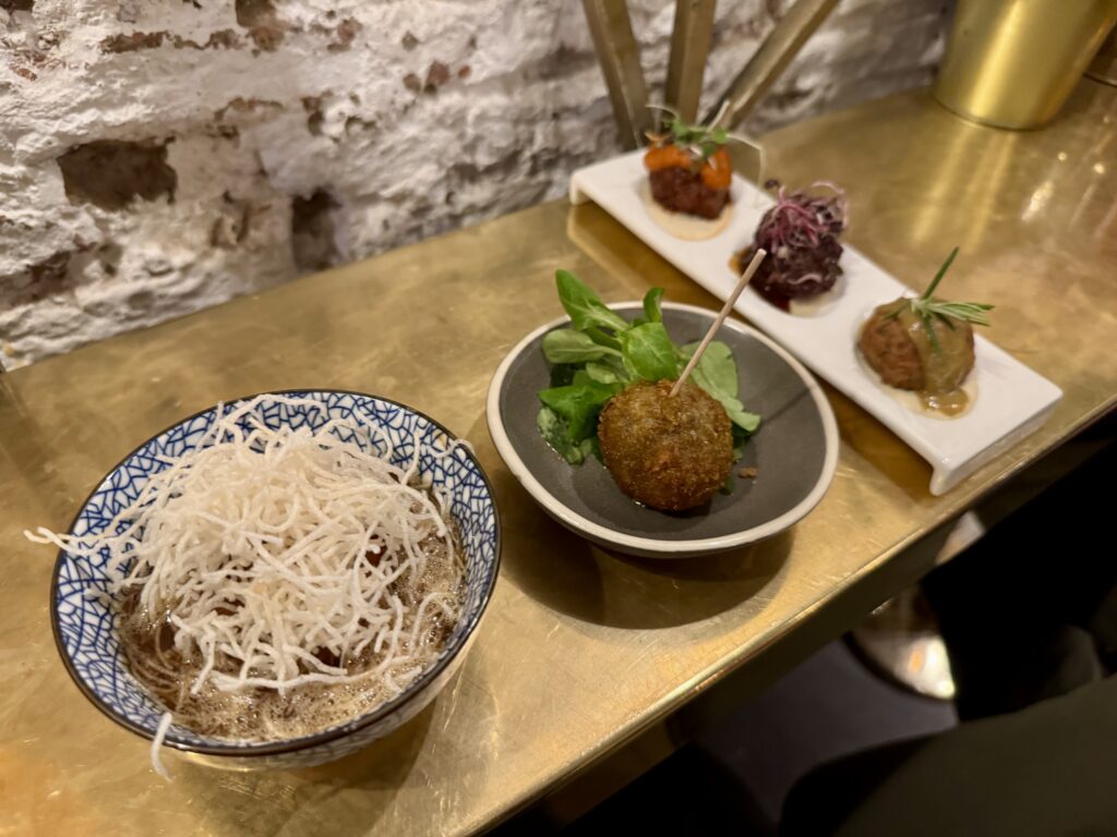 Left to Right: Ramen Croquette, Lamb Croquette and the Meatballs