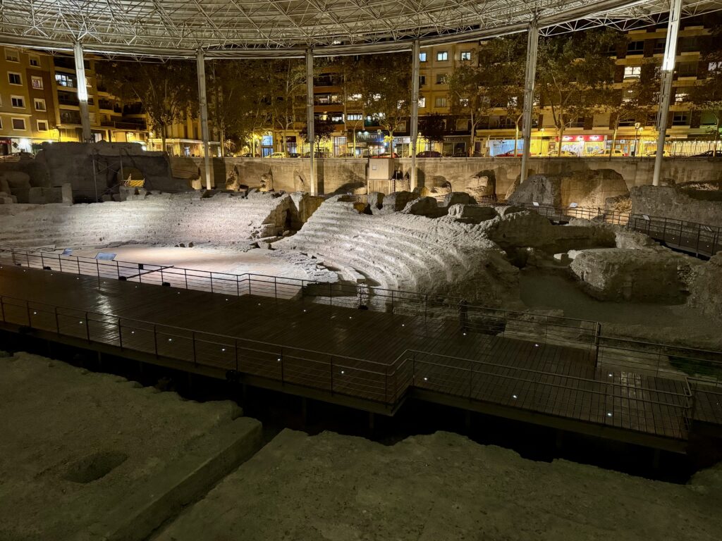 The Roman Theater of Zaragoza at Night