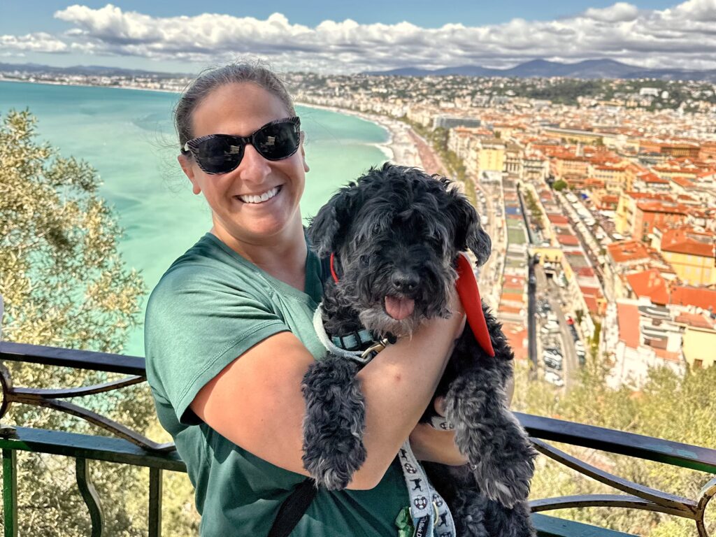 Julie and Koval with the Sea and Nice Old Town in the Background
