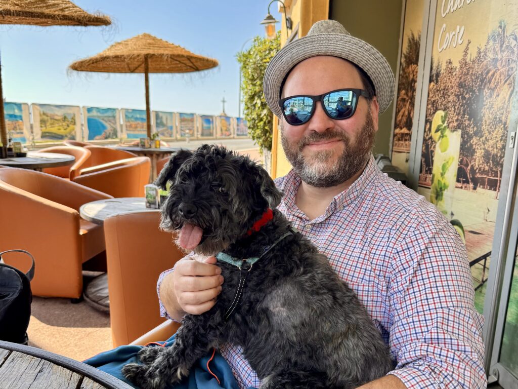 Nik and Koval at a bar near The Port