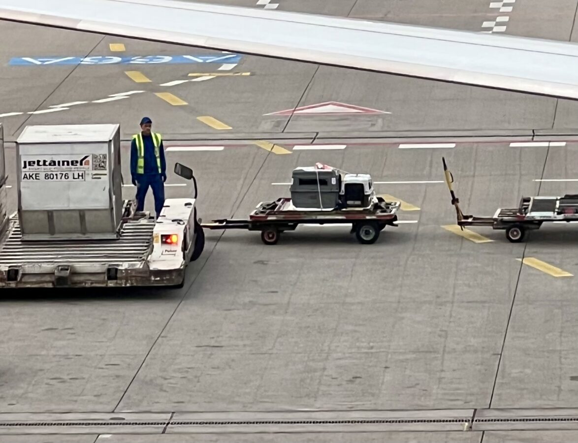 Koval's Crate on the Move During the Layover to Spain