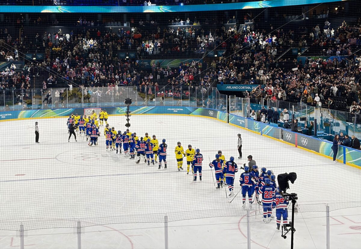 USA and Sweden Postgame Handshake Line