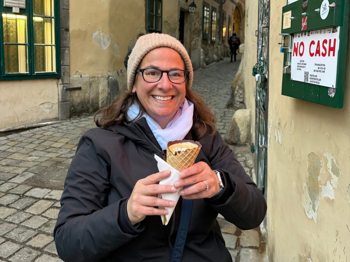 Julie at Fenster Café with a Fensterccino